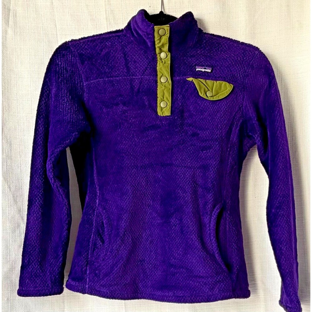 Patagonia Girls L 12 Synchilla Snap-T Fleece Pullover Purple Green Jacket